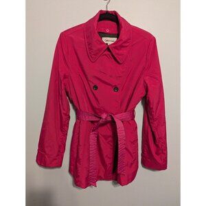 Calvin Klein Womens Magenta Pink Rain Jacket Wool Lined Peacoat Belted Size 6